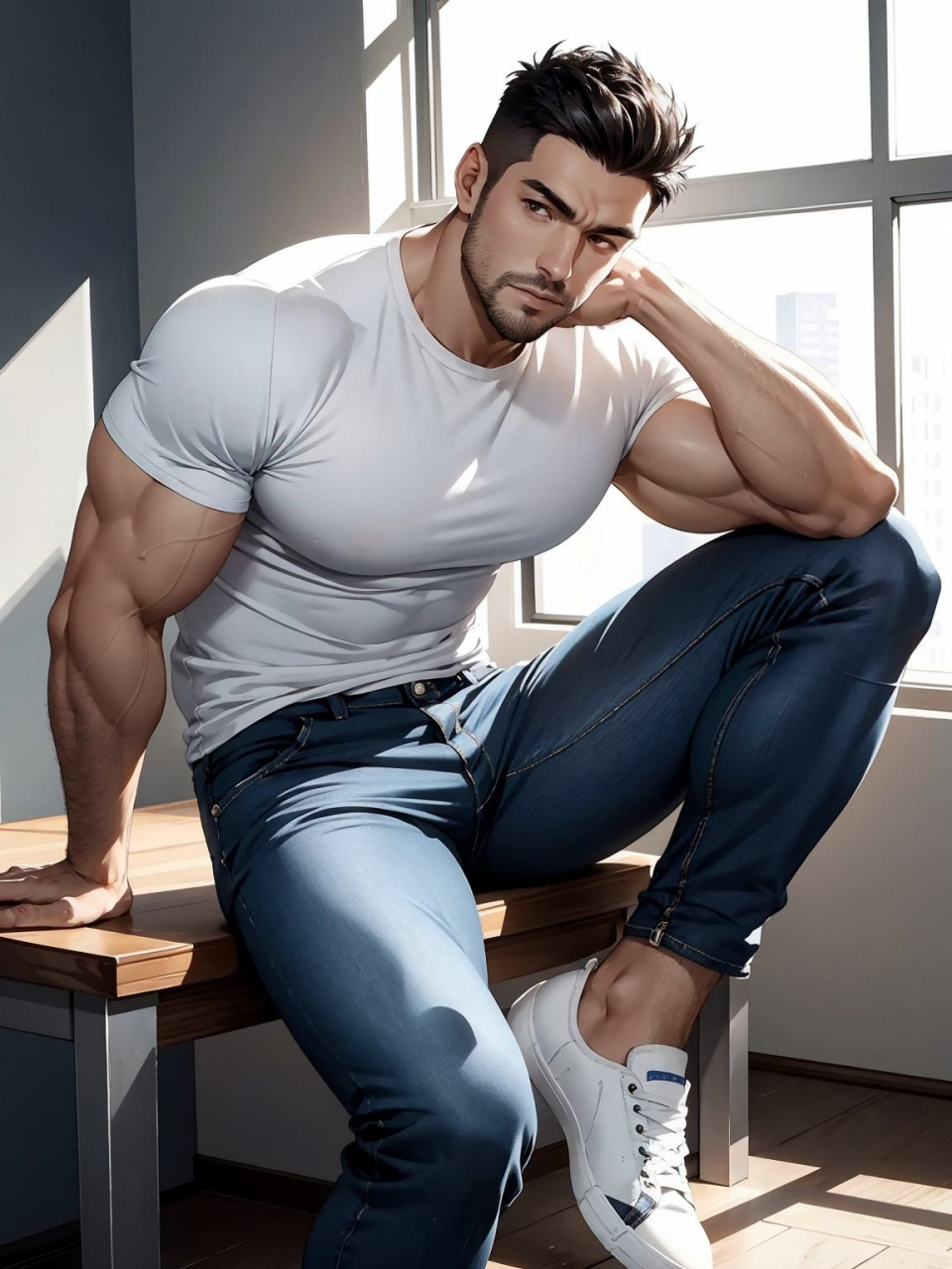 办公室里的大肌肉冤种! #ai艺术季# #动漫头像和壁纸# #ai绘画