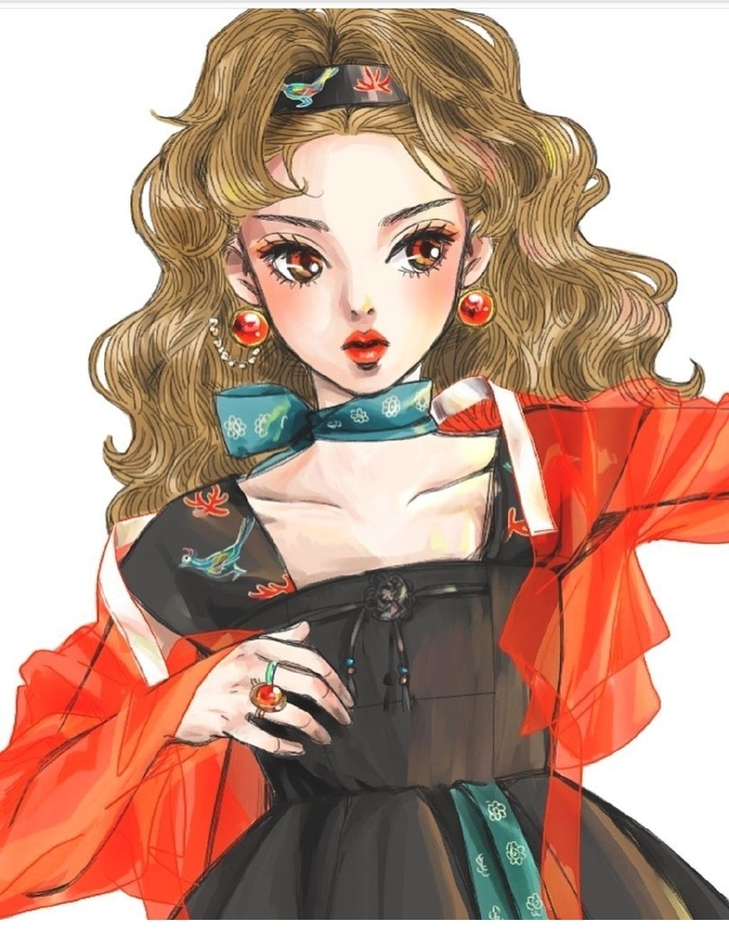 风格独特的少女插画,配色超级大胆,却给人一种跳脱的美感
