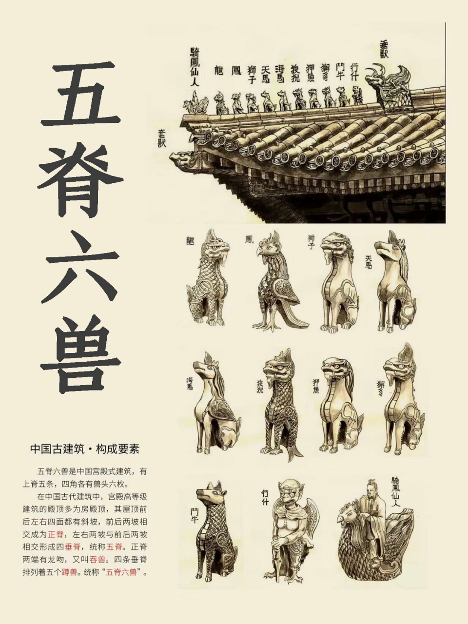 图解古建筑文化系列①-五脊六兽(屋脊走兽)|||古代建筑房屋上一排小