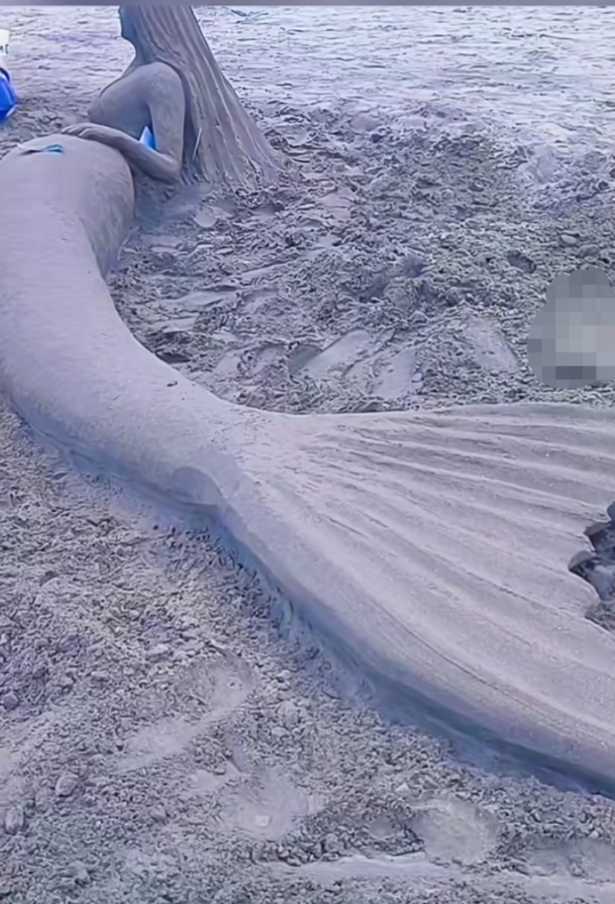 男子用沙子堆出的美人鱼,栩栩如生.网友:真怕"她"一下子就游走了.