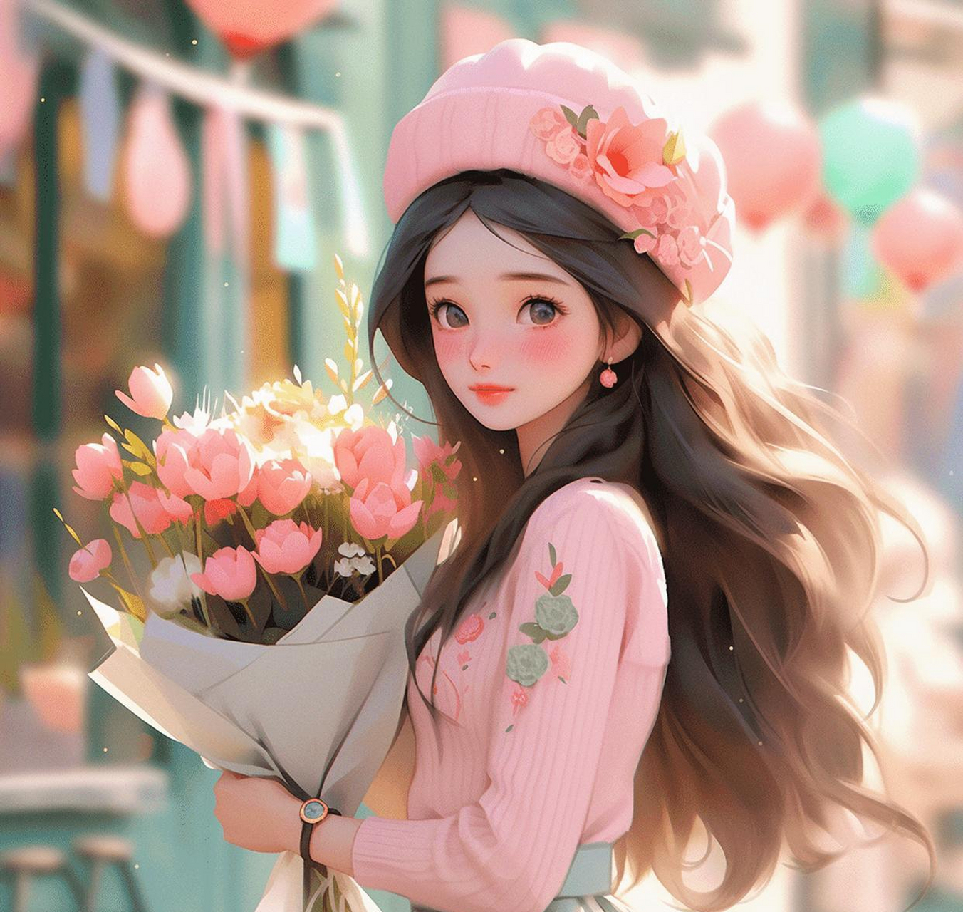 温柔邻家女孩捧花头像.2098.205420.20