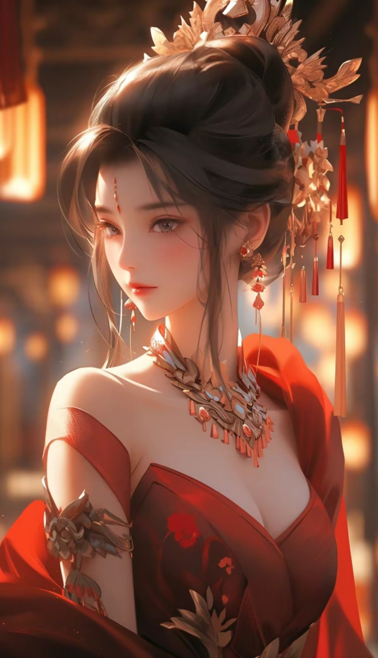 ai绘画# #古装美人# 红裙美女