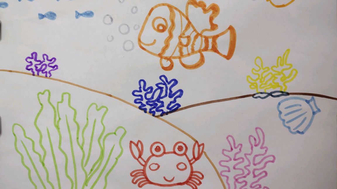 海底世界简笔画线稿画法,简单好学,小丑鱼可爱极了
