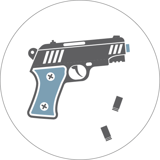 Illustration of gun and falling bullet shells (State Dept./J. Maruszewski)