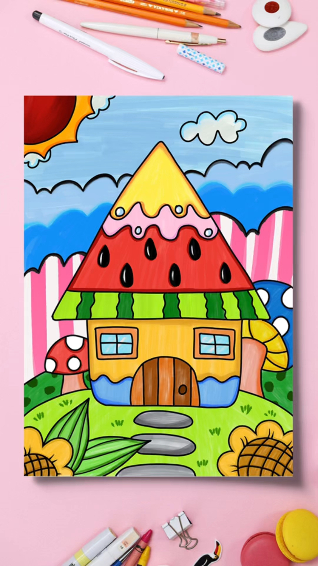 夏日炎炎画一幅创意画西瓜房子儿童画少儿美术创意美术亲子简笔画创意