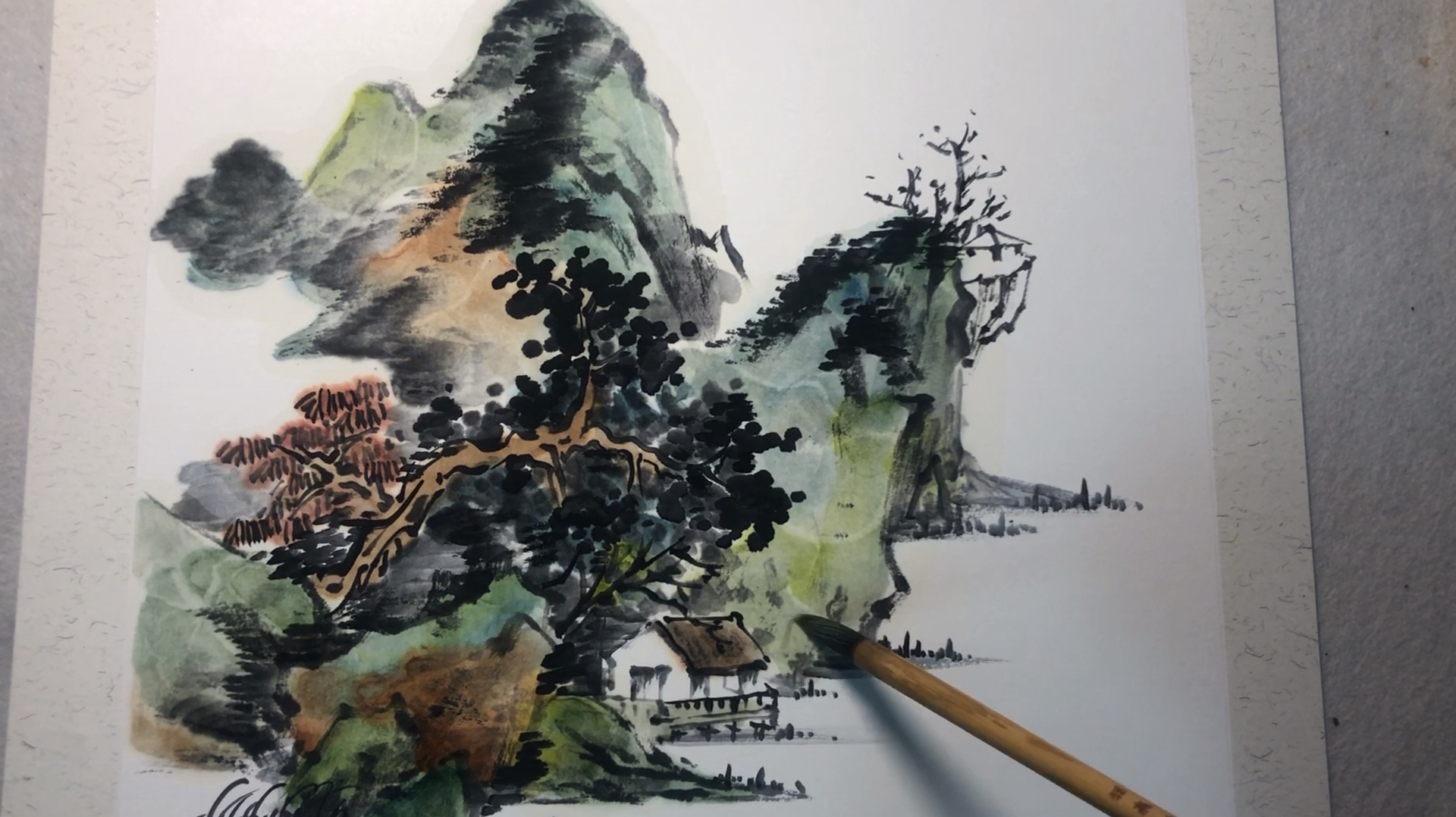 初学国画山水怎么选择简单的临摹稿?试试这张