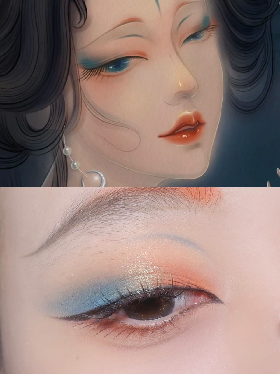 91古风插画仿妆|千里江山美人图61撞色眼妆~最近画的妆容都是古风