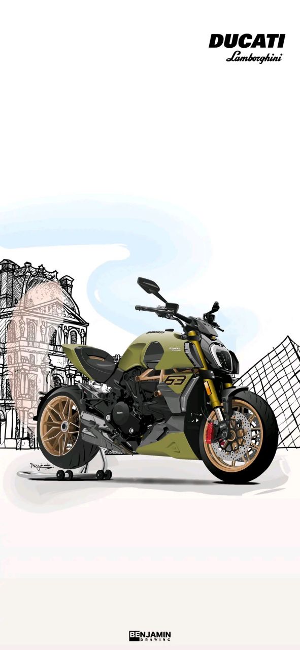 壁纸# #摩托车# 天使与恶魔共舞 杜卡迪兰 x 博基尼 手绘大魔王无