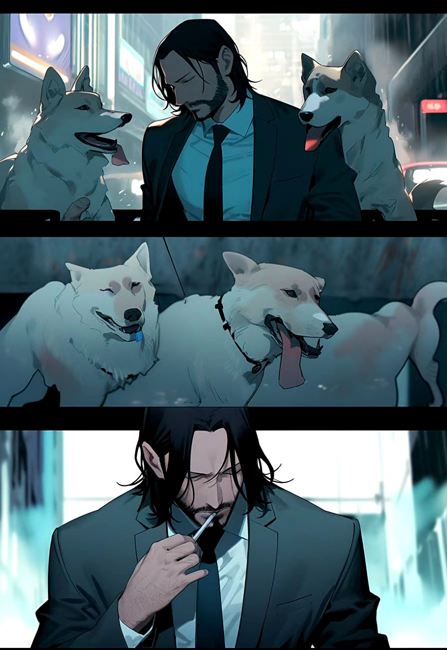 一组ai创作的《疾速追杀》的漫画,人物和故事都不错.