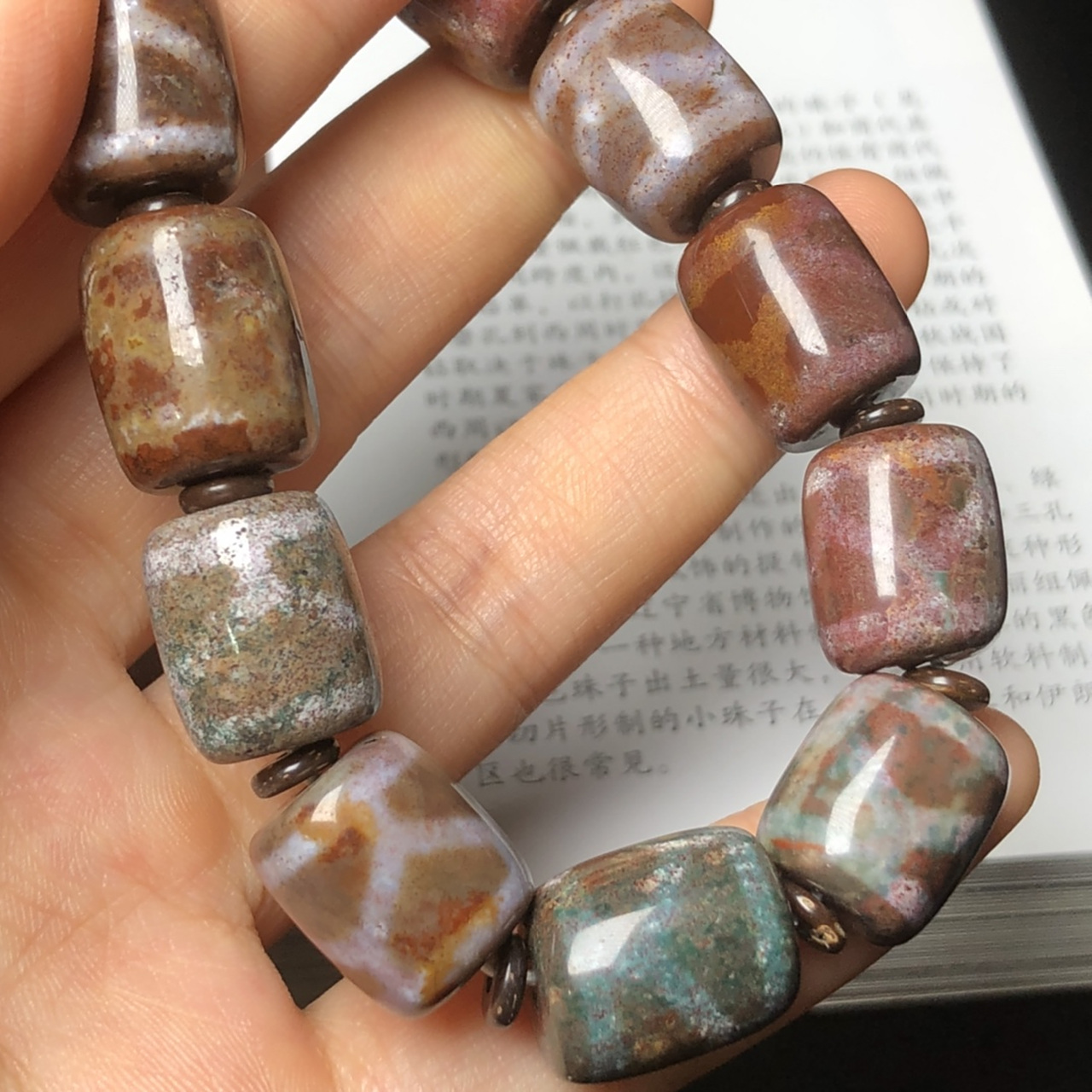 藏区回流老料高油包浆满朱砂龟纹天珠手链 尺寸:16*13毫米*12颗 一颗