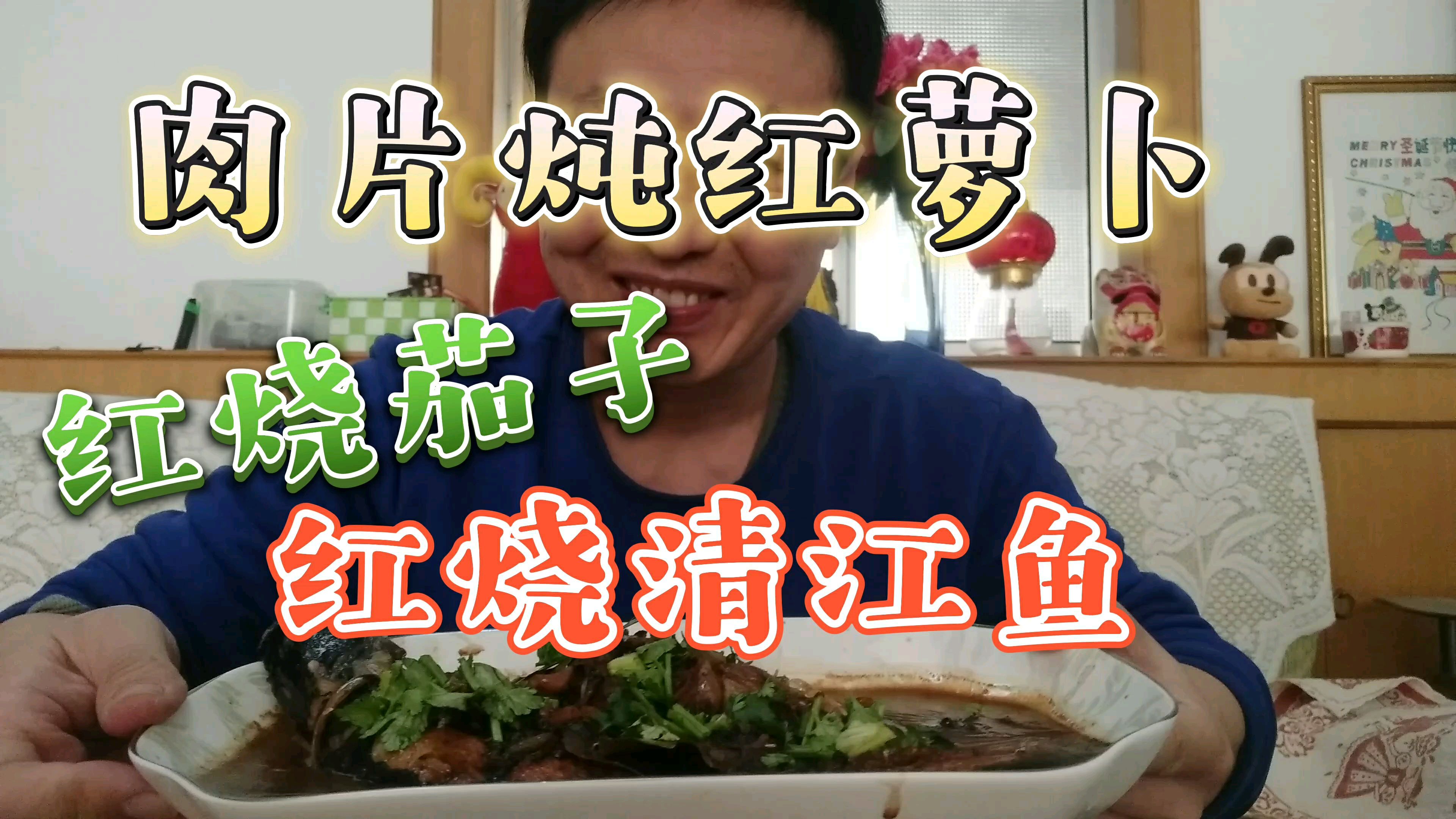 家常菜红烧清江鱼,红烧茄子,肉片炖红萝卜,下饭神器妈呀真好吃