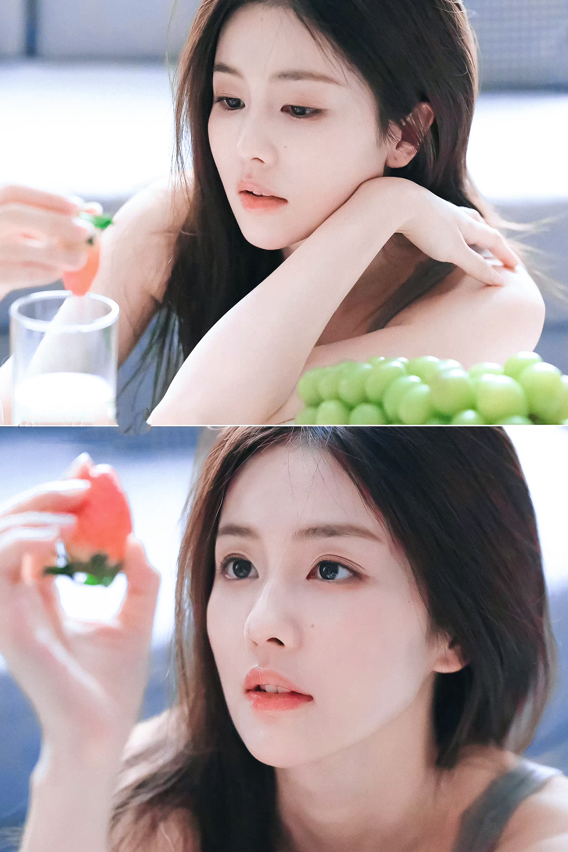 这也太美了吧!白鹿灰色背心居家写真来了