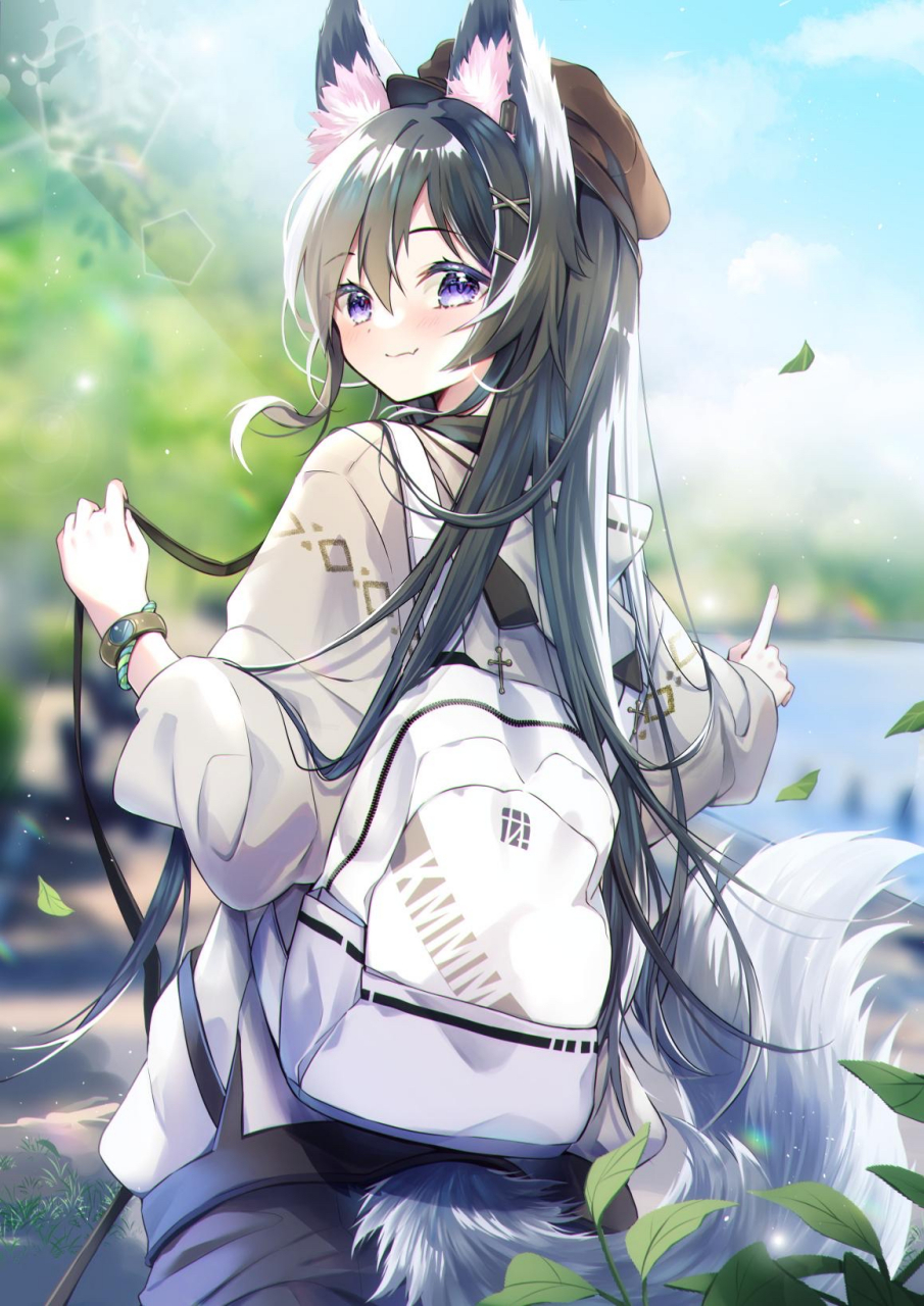 上学路上的大尾巴兽耳娘……狼尾巴?[思考] 画师:とうか #二次元