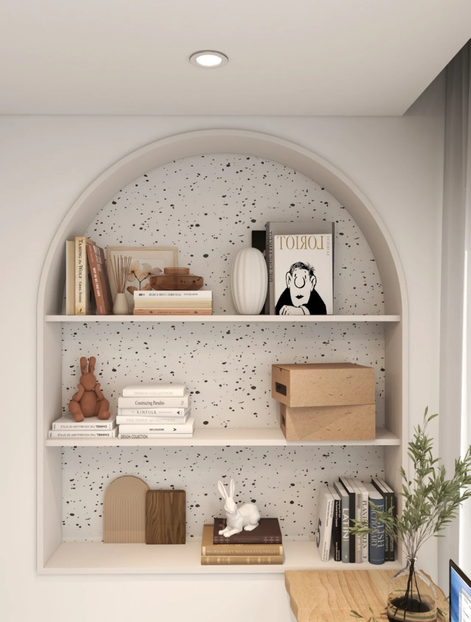 在阳台做拱形壁龛,造型美观还能储物,一举两得
