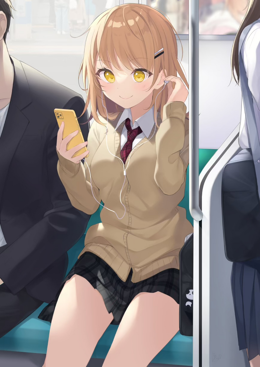 电车上听音乐的女孩……在危机四伏的电车上,可不能掉以轻心哟[三哈]