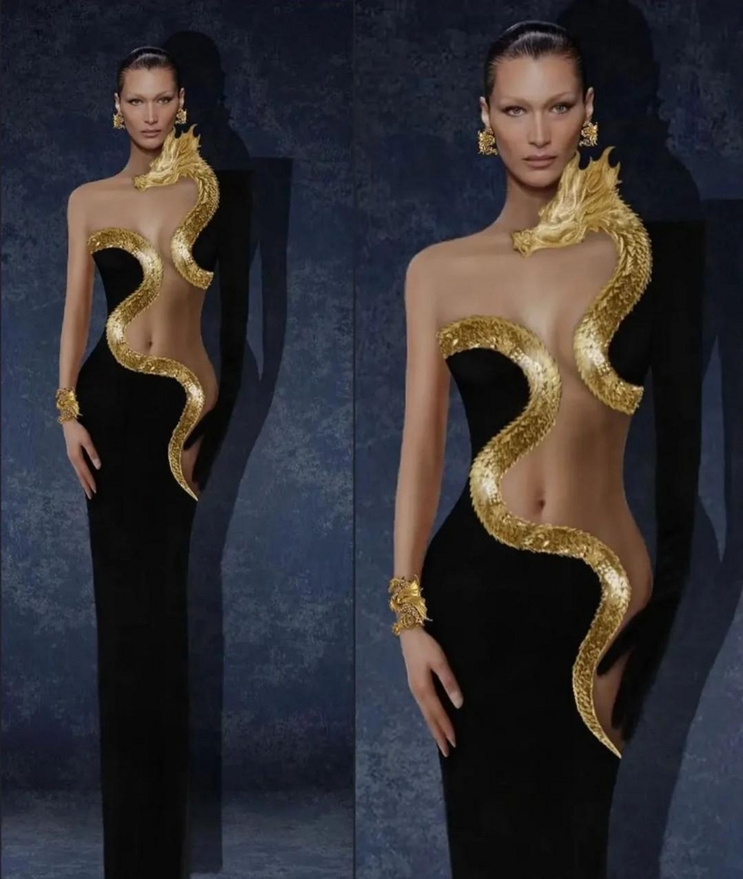 维密超模贝拉·哈迪德一分钟喷血表演,一袭龙腾旗袍裙魅力四射,风情万