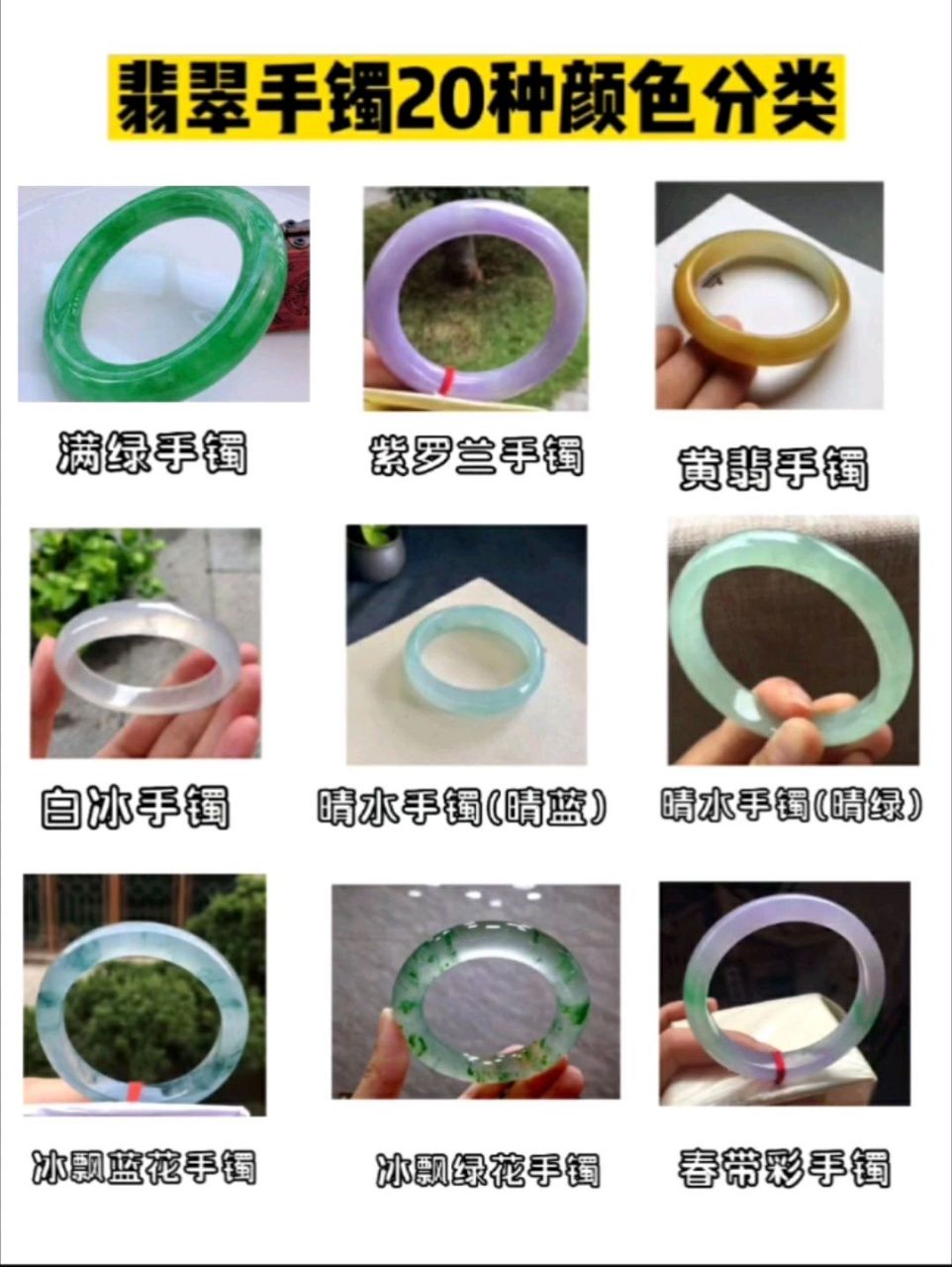 翡翠手镯的20种颜色分类  翡翠手镯知识科普,一图简单看懂翡翠手镯的