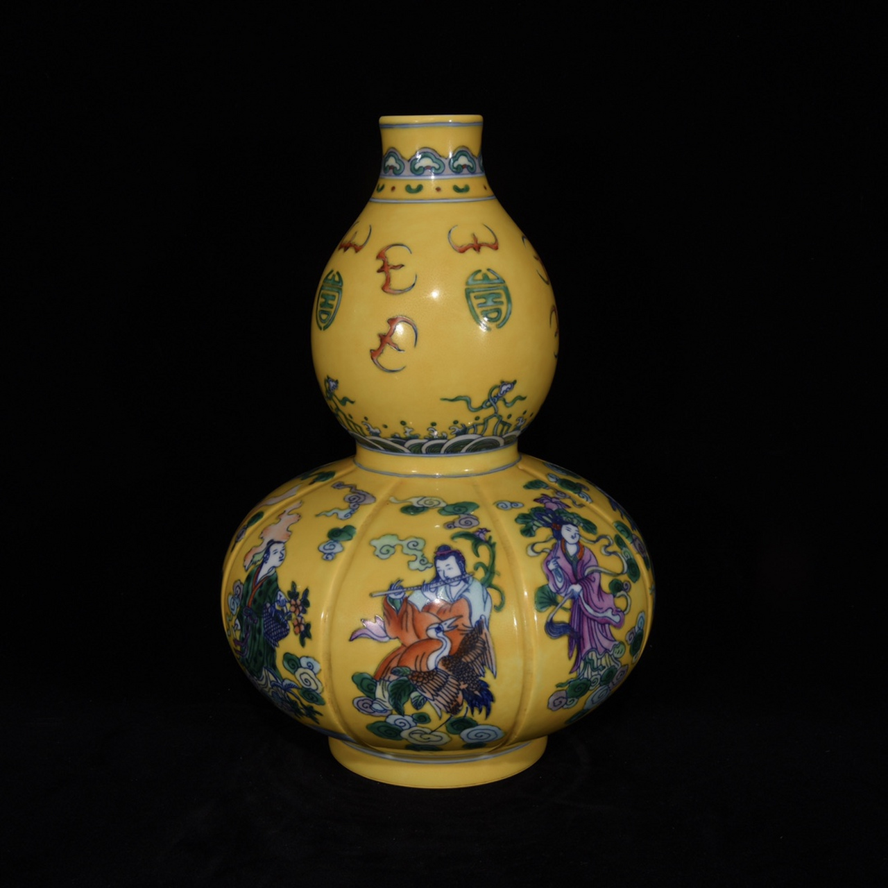 清雍正黄釉八仙纹葫芦瓶28×20