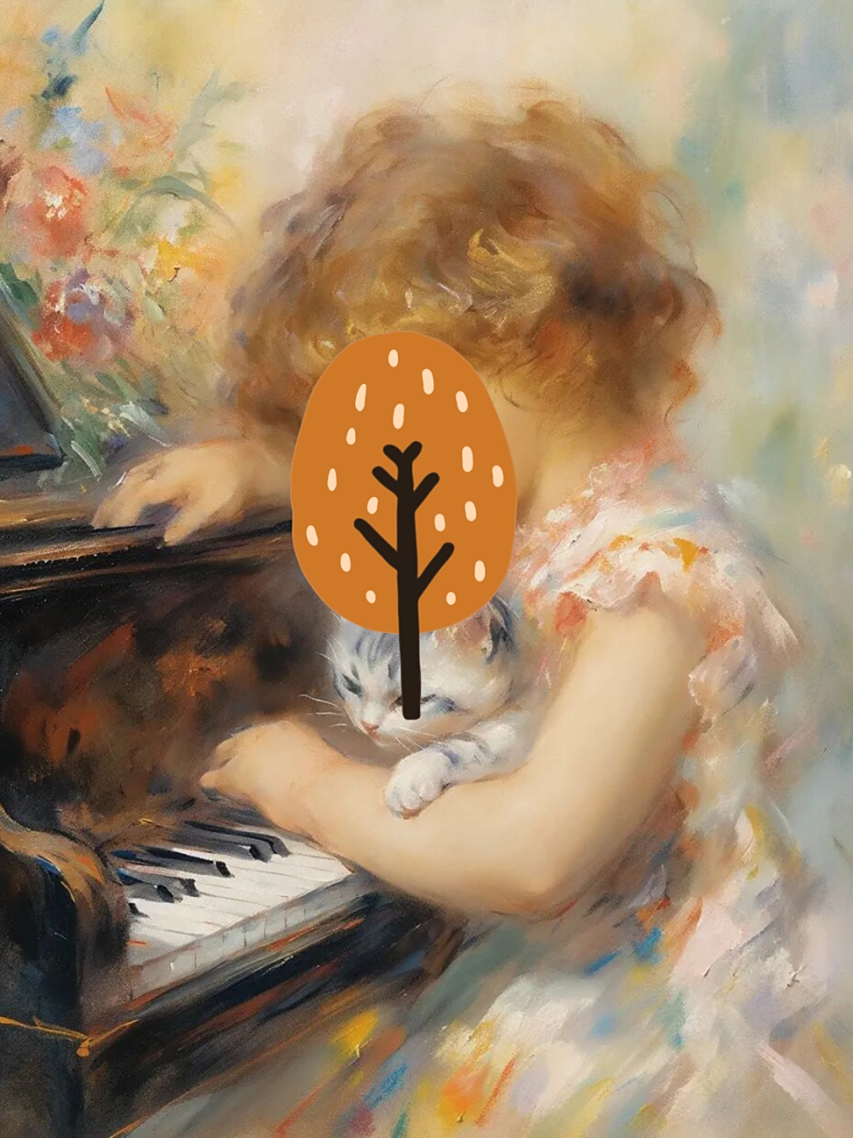 雷诺阿风油画里关于小女孩和她的猫!