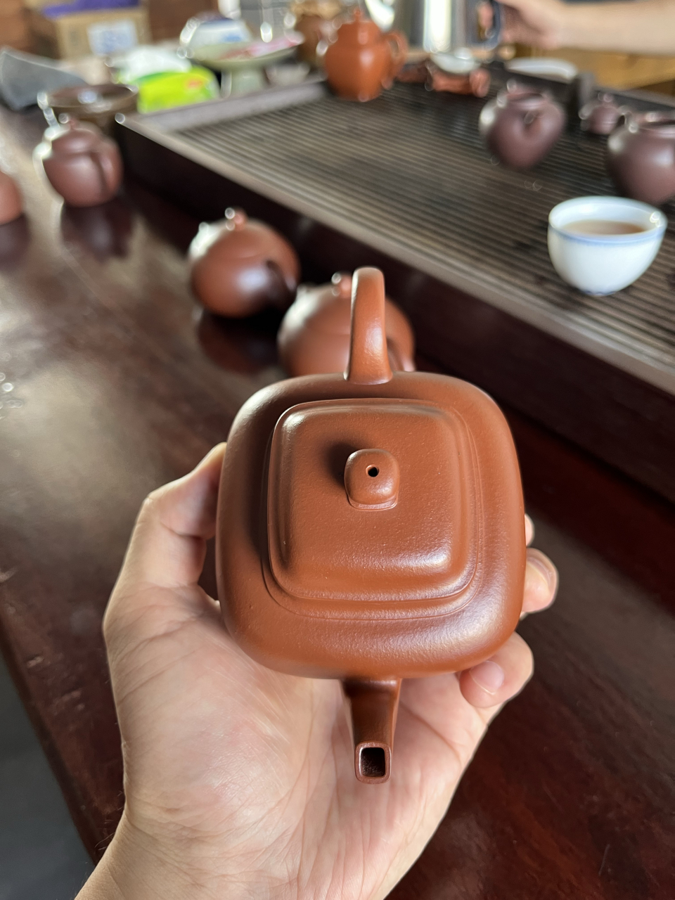 许建锋老师 小红泥高升四方 精工#紫砂壶# #全手工#  泥料好,形体相当