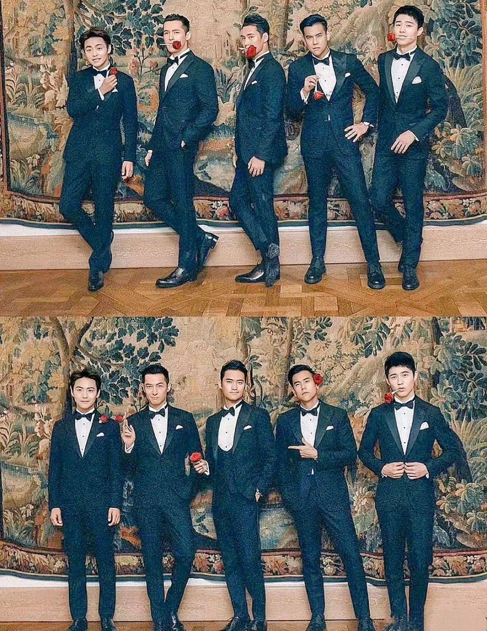 袁弘的伴郎团vs窦骁伴郎团,都是大高个男团,一个比一个帅,张一山站的