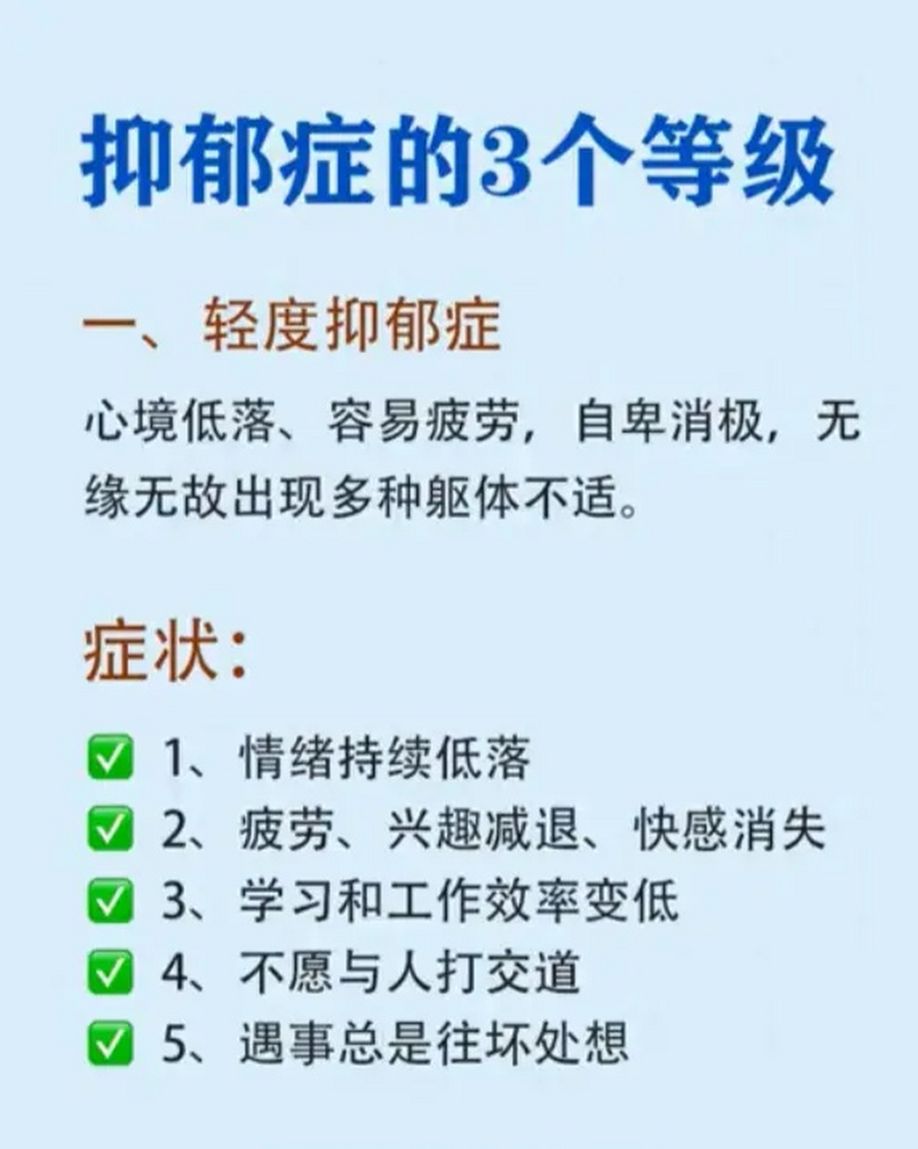 抑郁症,有3个等级,自测一下你处于哪一级?