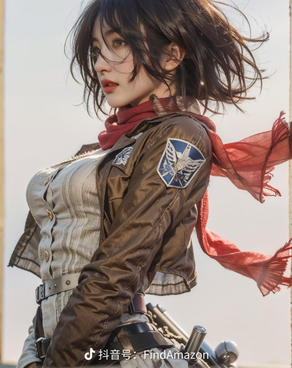 美女# #ai绘画# #进击的巨人# ai三笠真人cosplay风格