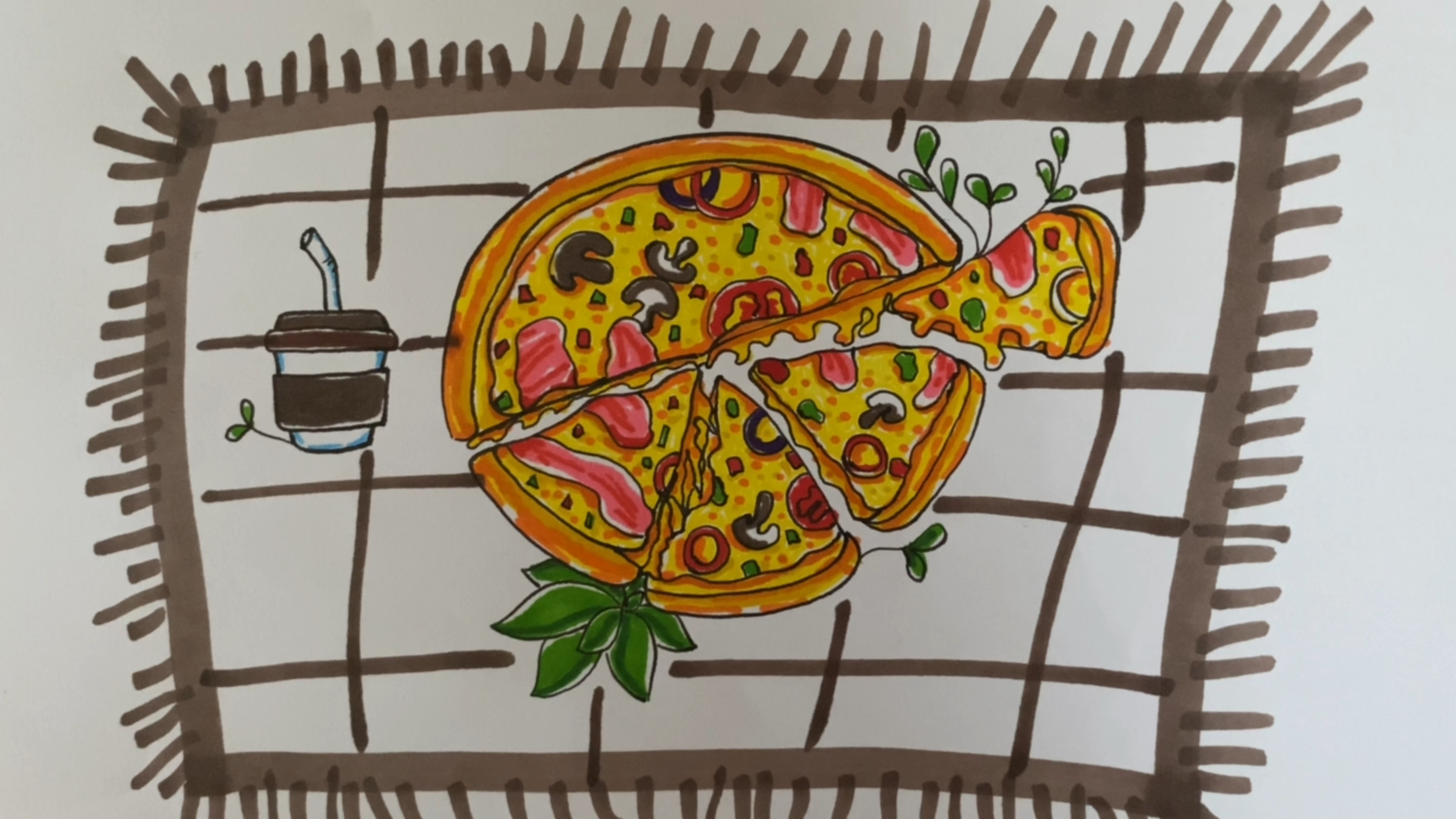 简笔画披萨的简单绘画