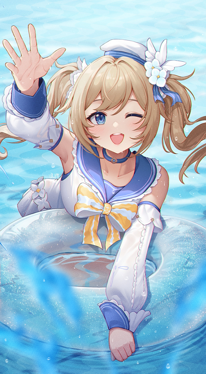 芭芭拉,这个泳圈好像是有点大呢,人会漏下去的吧? 画师:这样样