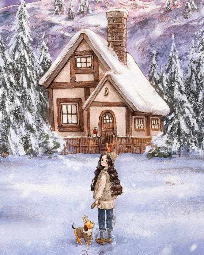 aeppol|森系女孩水彩插画