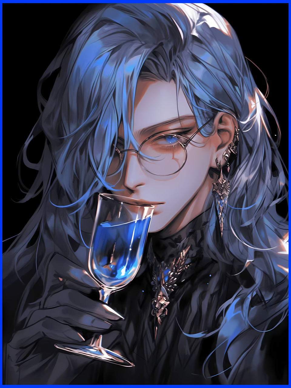 蓝色系眼镜斯文败类帅哥 #二次元# #ai共创计划# #ai绘画