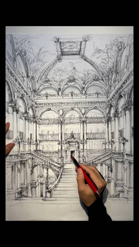 建筑手绘,画画,巴黎歌剧院.-度小视