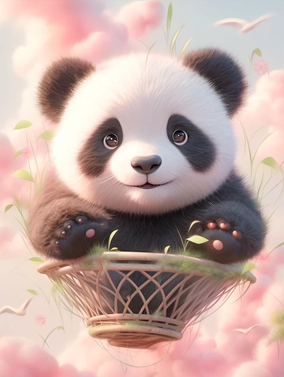 可爱花丛里的大熊猫玩耍头像壁纸背景图