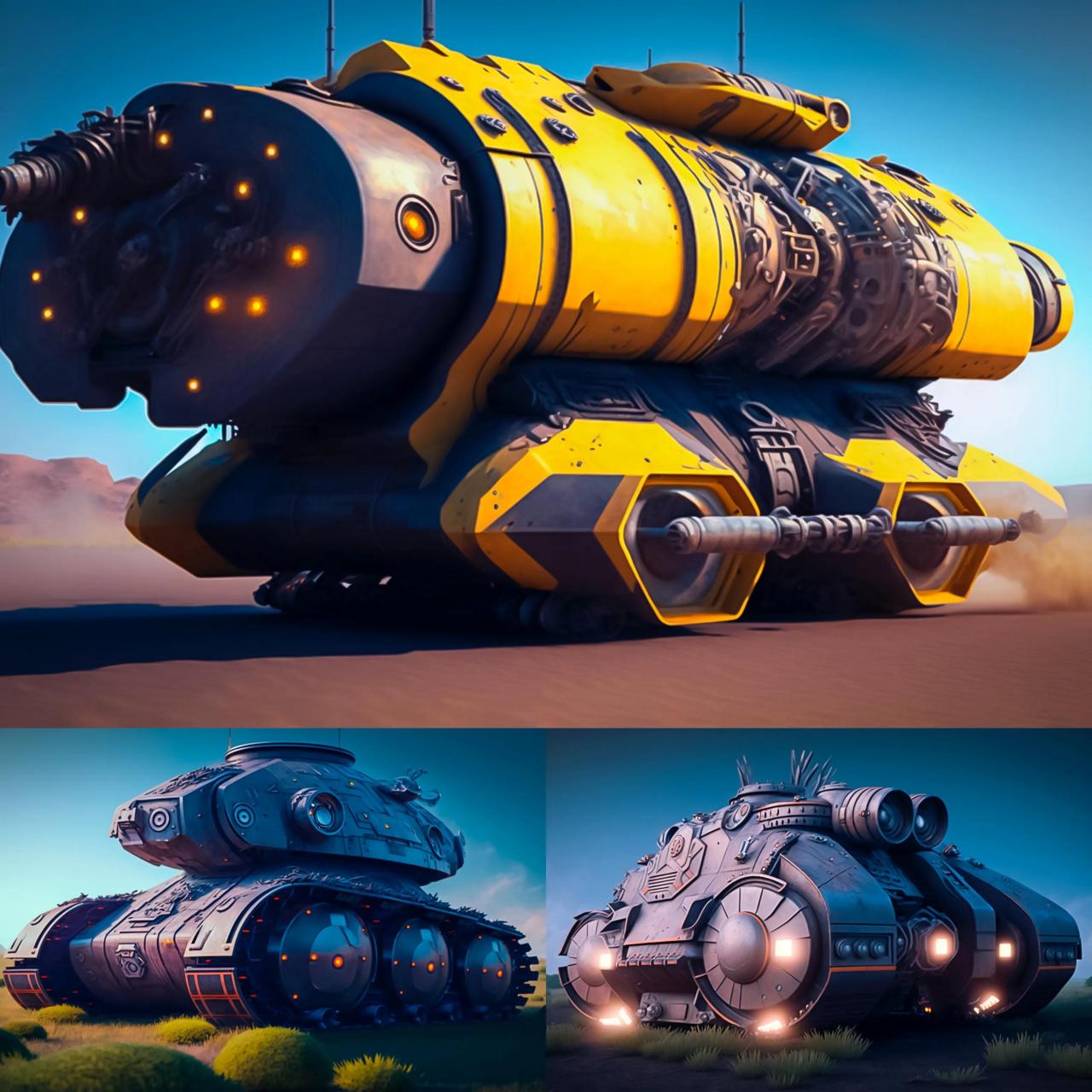 一组未来装甲车辆,外形有点萌.#动漫# #插画# #坦克