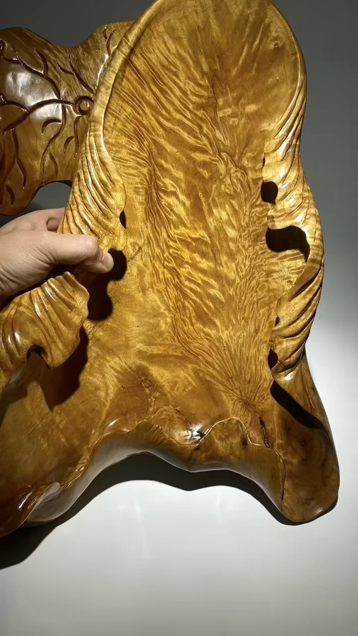 顶级收藏金丝楠小叶桢楠,全胆纹果盘长44宽32高15,实物更漂亮-度小视