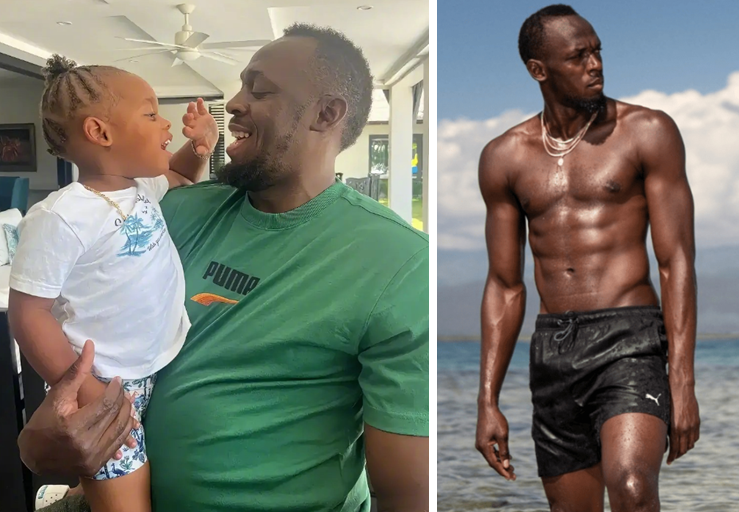 飞人博尔特晒近照!抱儿子啤酒肚明显,6块腹肌变一滩肉,发福了!
