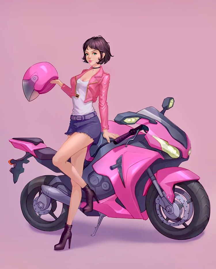 美女摩托车手 动漫图片