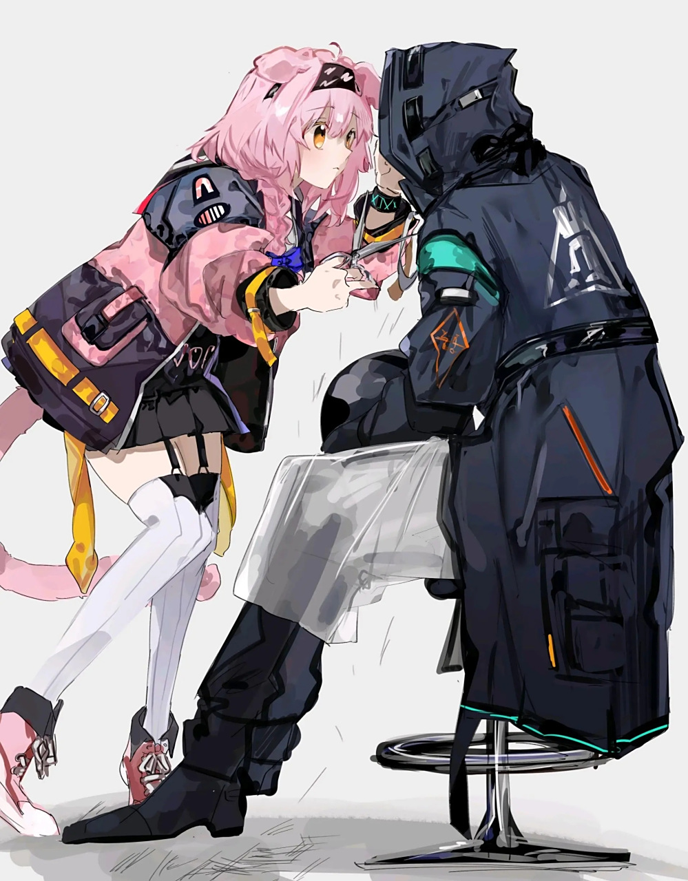 明日方舟# 澄闪猪猪给博士剪刘海,不过博士怎么在剪头发的时候也戴着