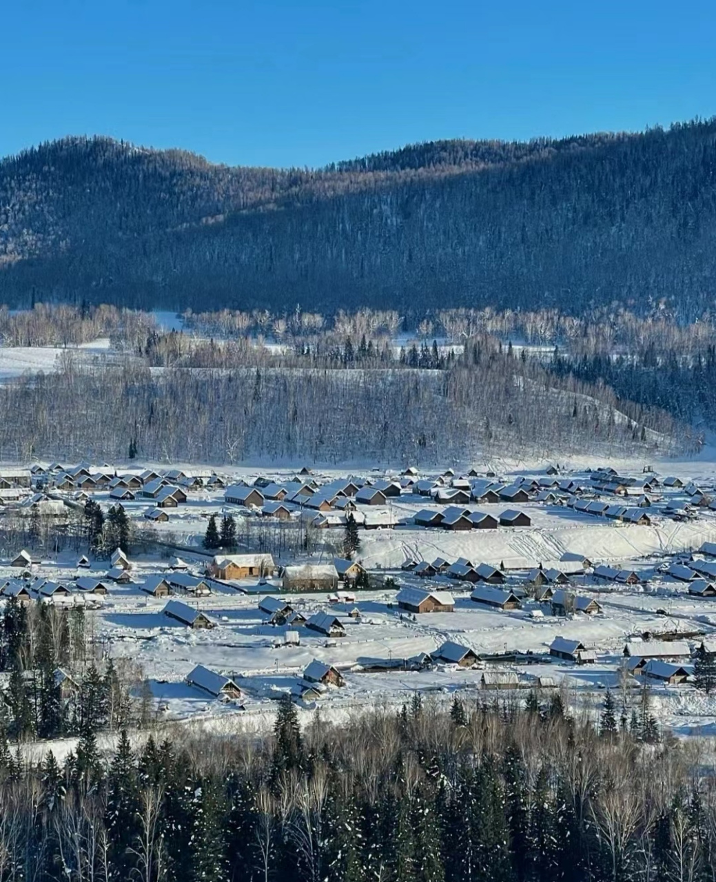 清晨到禾木观景台看一场雪景和日出,在滑雪场,畅快滑一场冬雪,在山顶