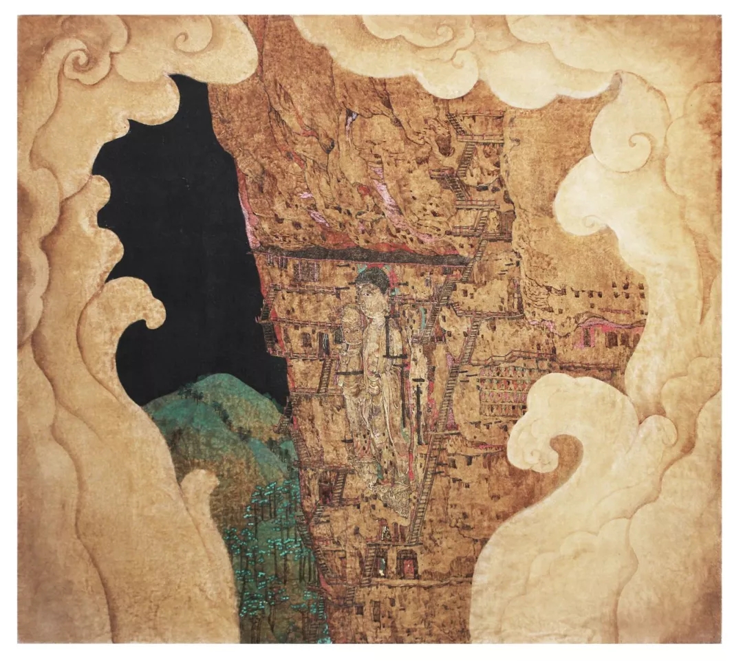 边凯的山水画,采用多层敷色与皴染,笔法精细,构图精密