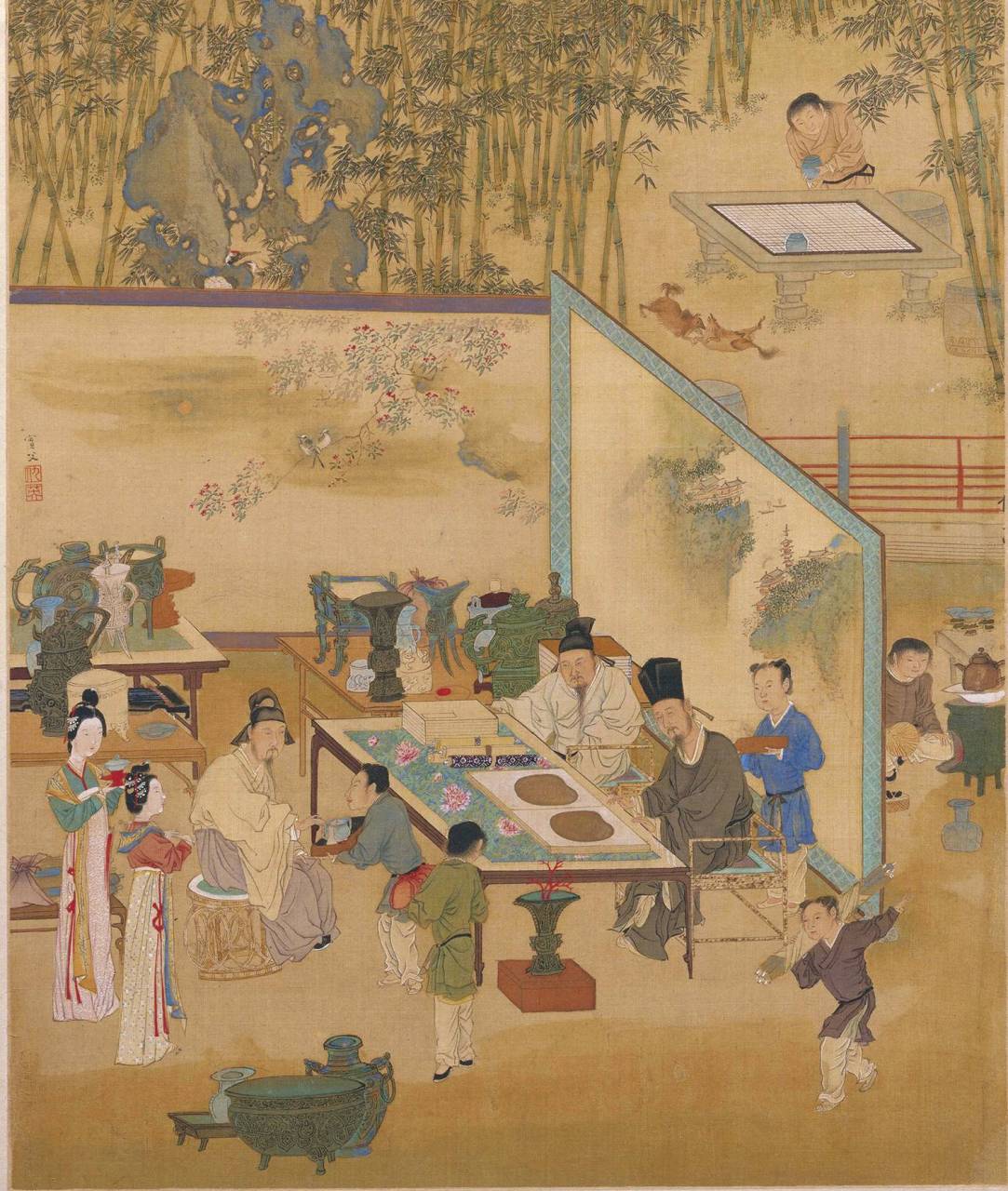 仇英《竹院品古图》#传统文化# #中国画# #书画