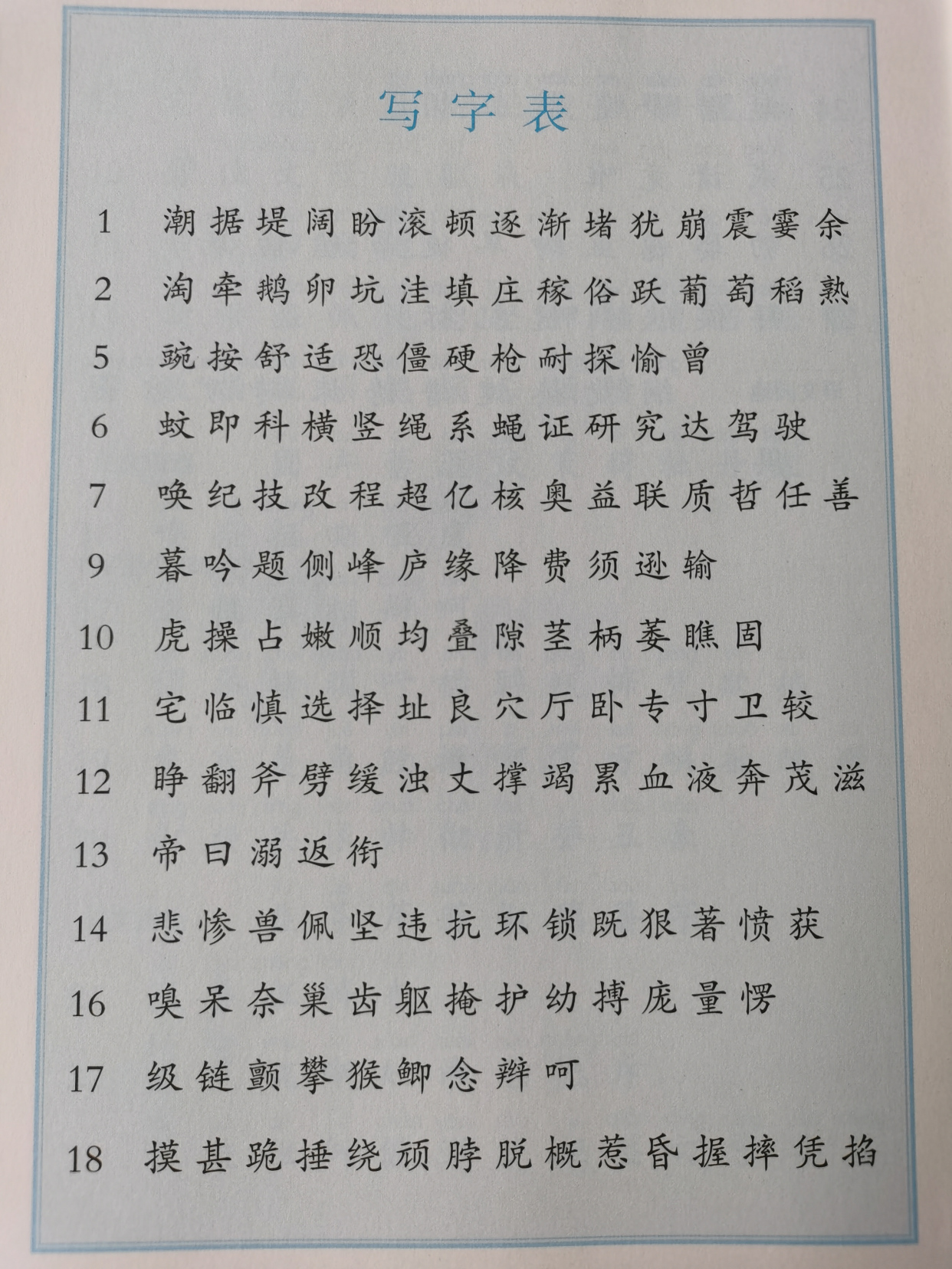 五年级语文上册生字表(部编人教版)