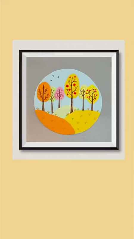 适合小朋友做的撕纸拼贴画秋天的树林,和孩子一起创作-度小视