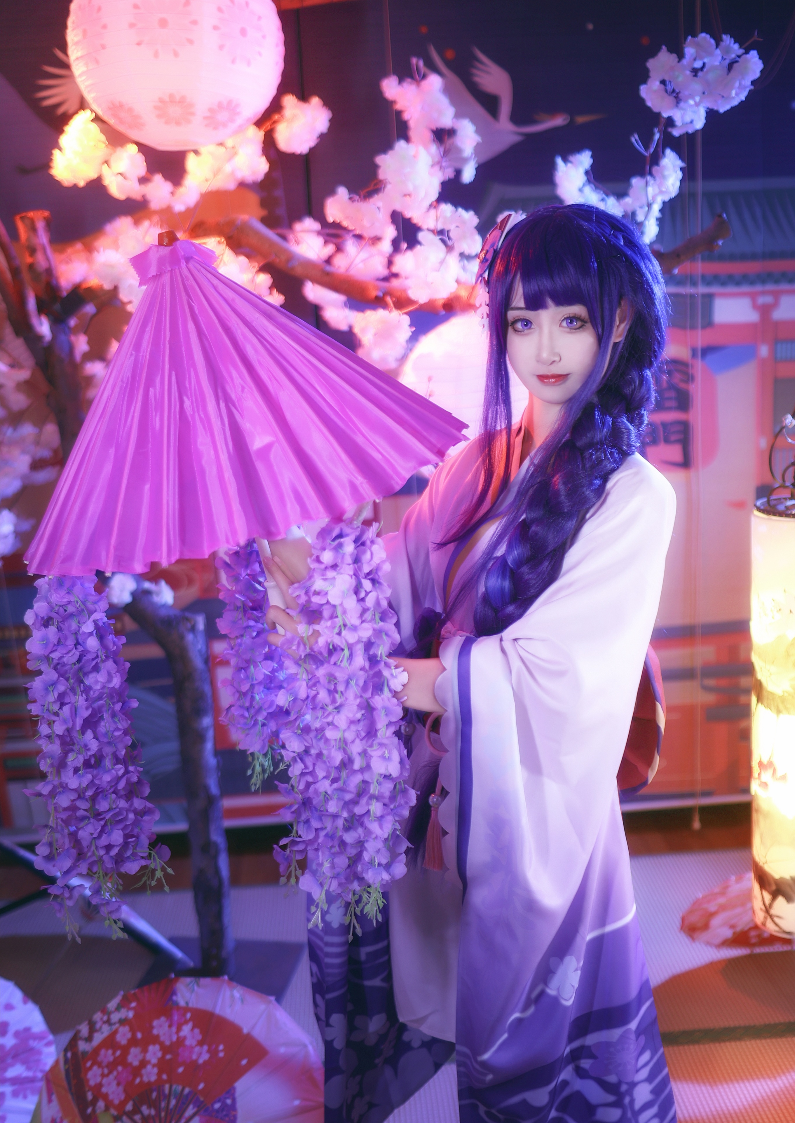 《原神》雷电将军cos,小姐姐这双大长腿配上一袭和服,太美了