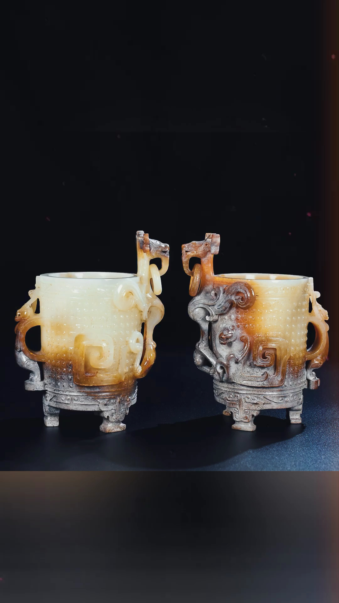 古玉老玉高古汉代和田玉朱雀衔环杯-度小视