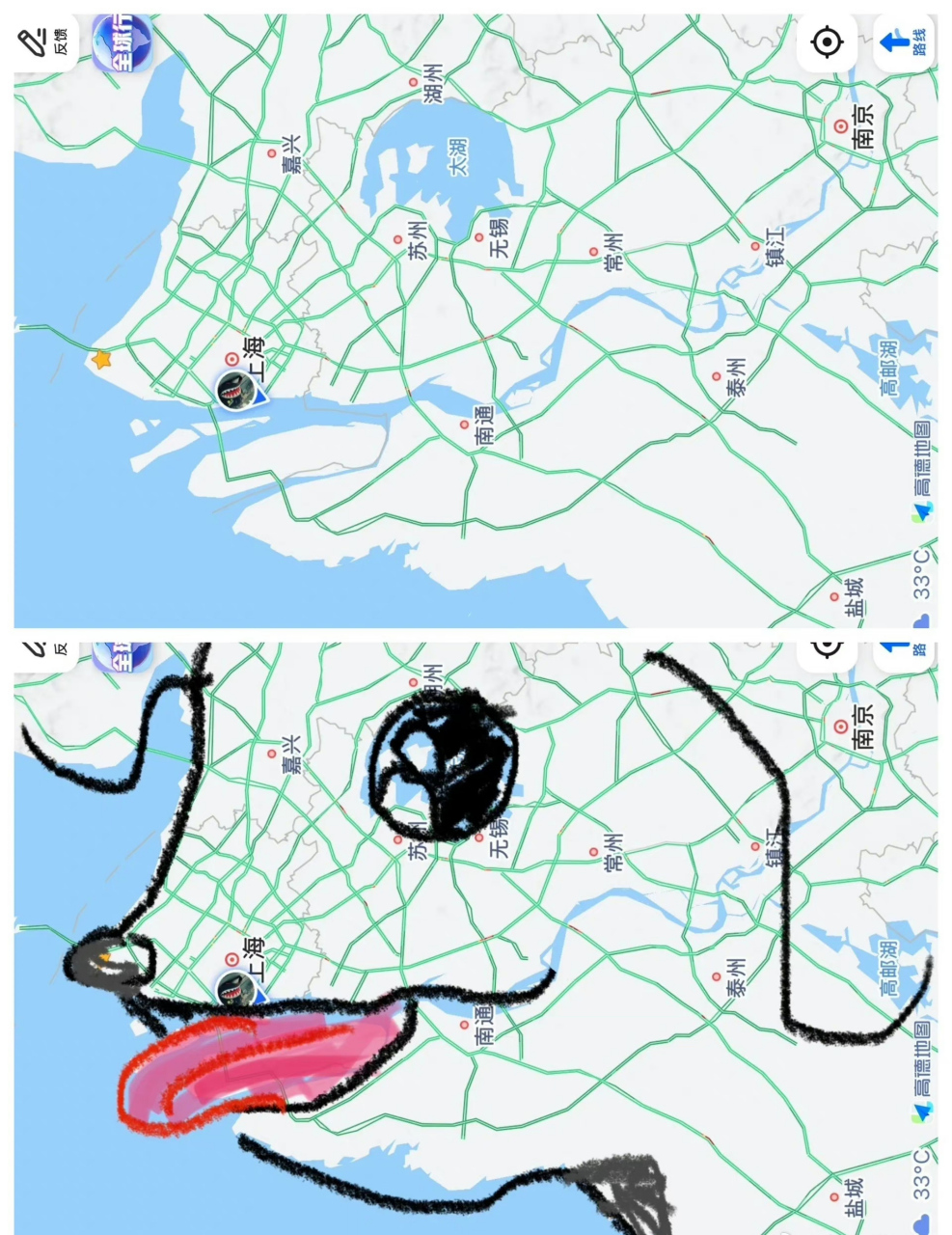 江浙沪的地图倒过来刚好是一只修狗的样子耶!