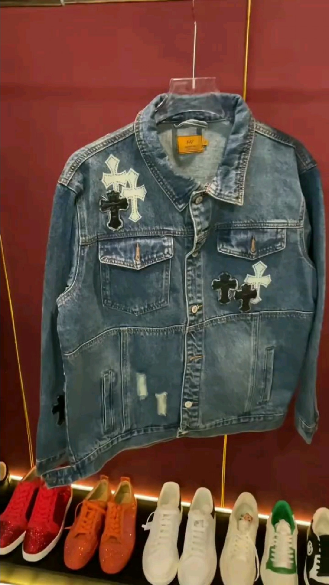 ch克罗心刺绣拼皮十字架牛仔外套 时尚又个性 超级百搭