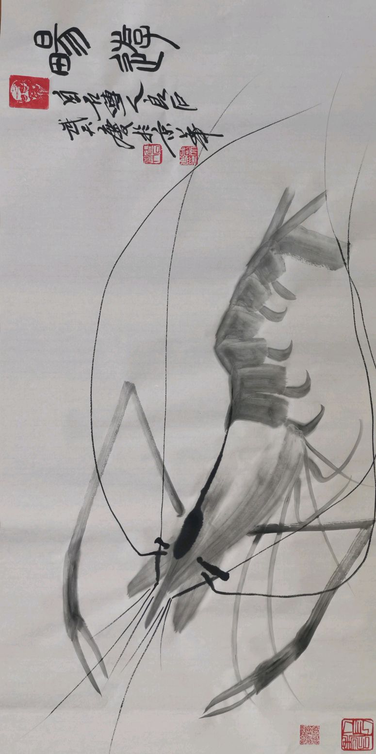 齐白石传人良石武天庆,齐氏四绝之一墨虾艺术鉴赏