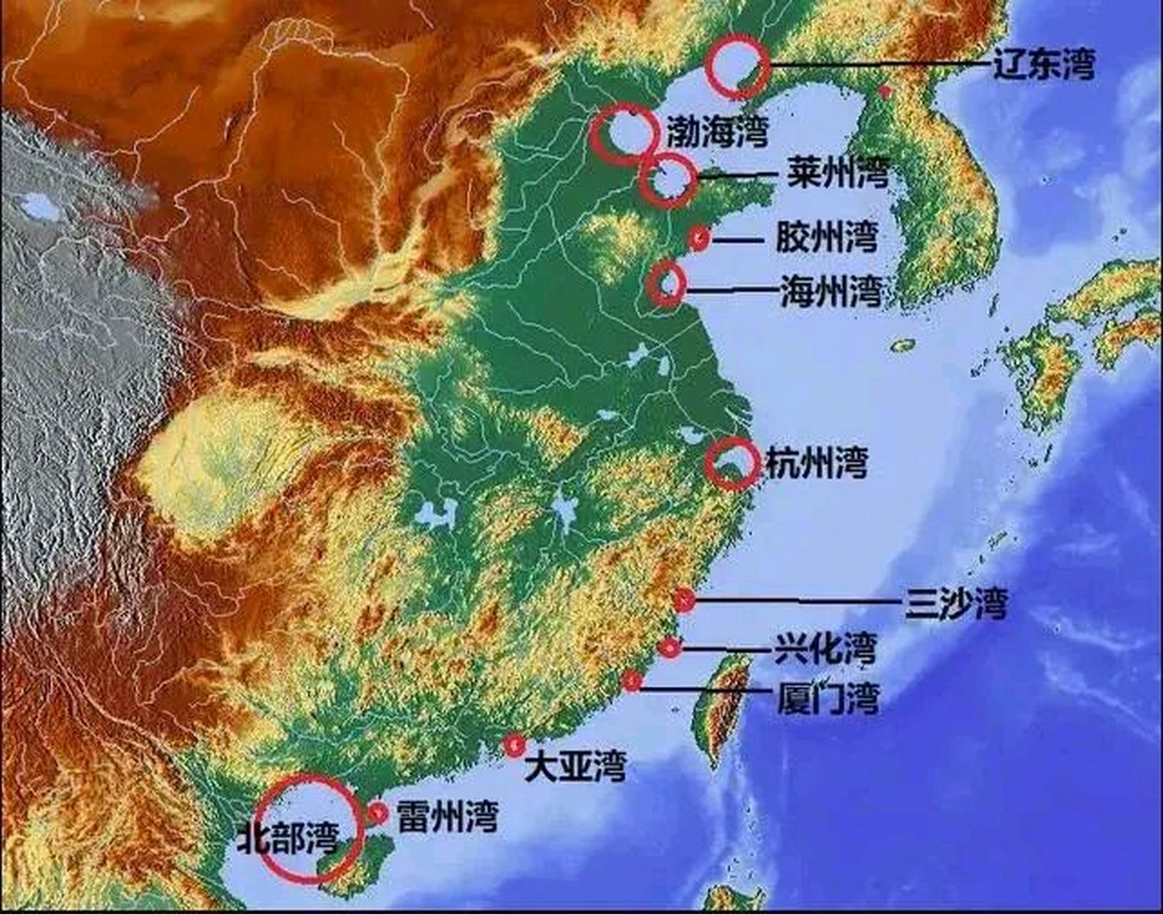 中国沿海主要海湾分布图