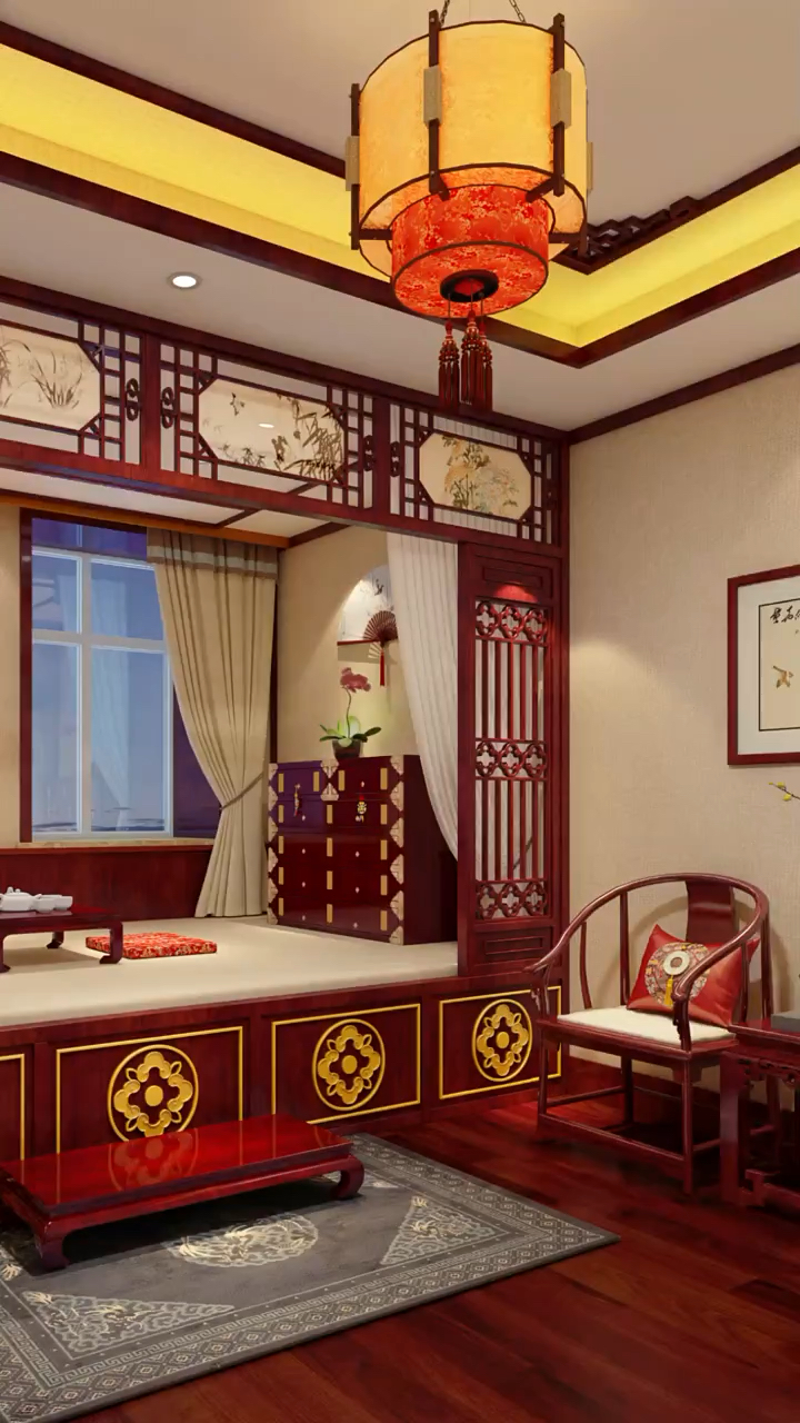中式暖阁装修特别好看,作为卧室,休闲室都可以,好看又实用!
